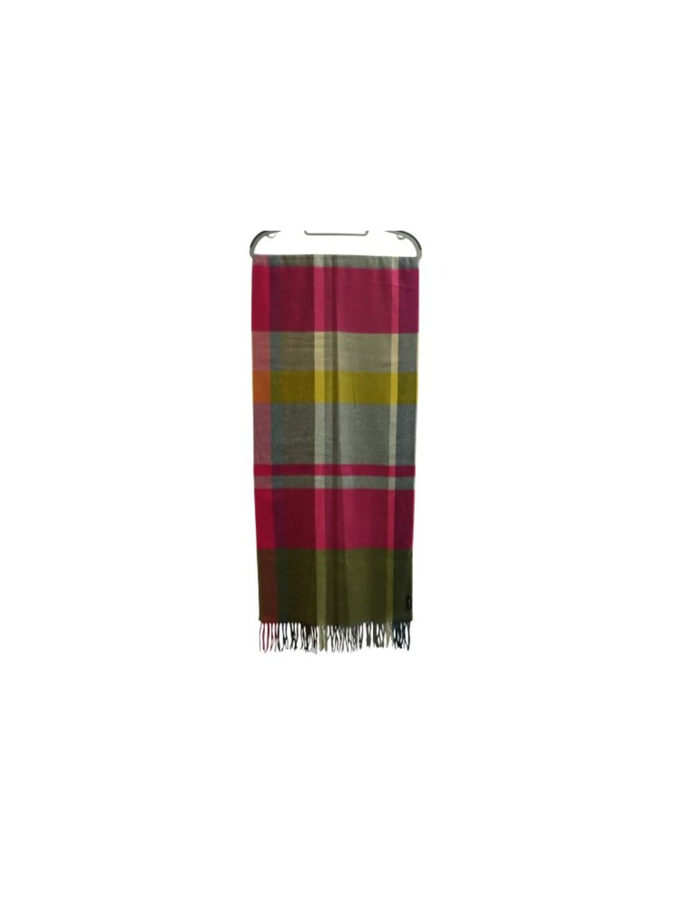 Fraas Multicolor Plaid Scarf Pink Gray Fringe Oversized Wrap Soft Cozy Winter